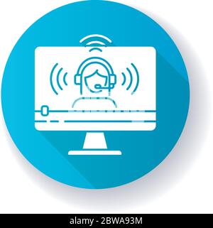 Web streaming blue flat design long shadow glyph icon Stock Vector
