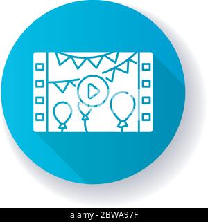 Event videography blue flat design long shadow glyph icon Stock Vector