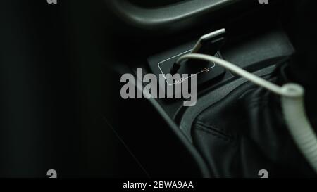 In-car aux audio input close-up Stock Photo