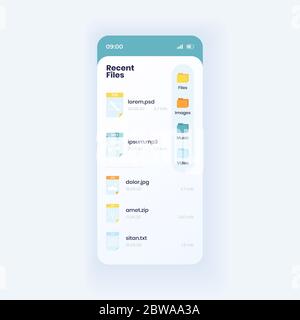 Recent files list smartphone interface vector template Stock Vector