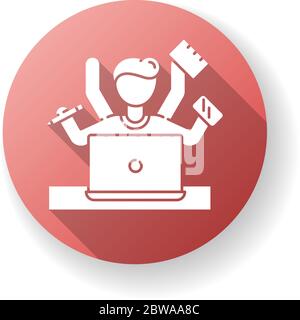 Multitasking red flat design long shadow glyph icon Stock Vector