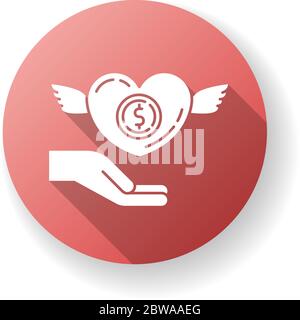 Participation in charity red flat design long shadow glyph icon Stock Vector