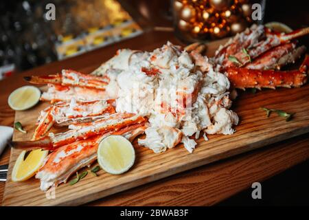 Royal crab with lime on a dsock Stock Photo