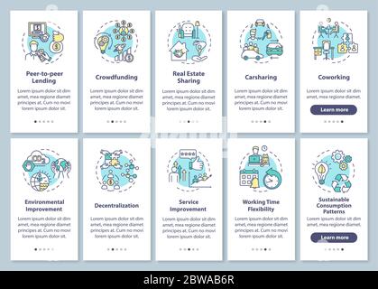 Collaborative economy onboarding mobile app page screen with concepts set Stock Vector