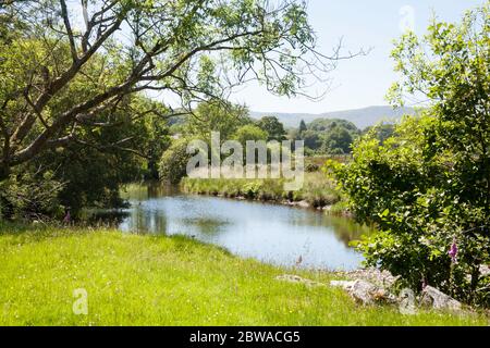 The Afon Lledr near the village of Dolwyddelan in the Lledr Valley lying between Blaenau Ffestiniog and Betws-y-Coed Snowdonia North Wales Stock Photo
