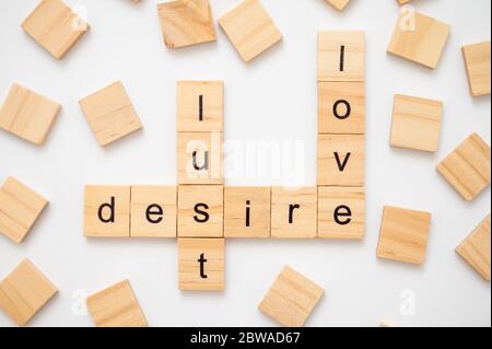 WWooden letter tiles spelling relationship words Stock Photo