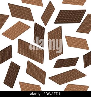 Milk Brown Chocolate Bar Seamless Pattern. Sweet Food. 3d Illustration Stock Vector