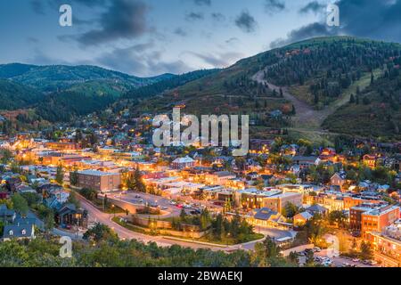 Park City, Utah, USA downtown in autumn at dusk. Stock Photo