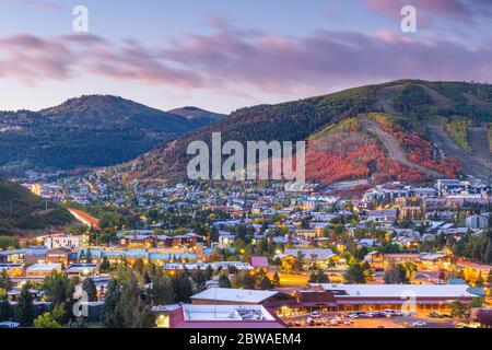 Park City, Utah, USA downtown in autumn at dusk. Stock Photo