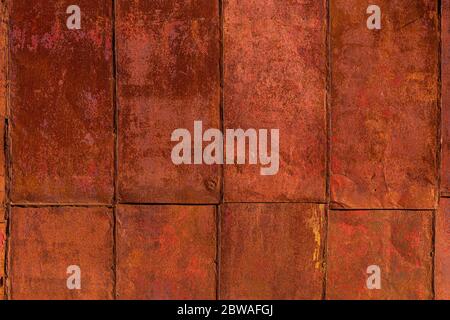 rusted tin sheets patchwork wall texture and flat background Stock Photo