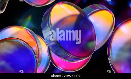 Beautiful colorful rollers dispersion the light on black background. Cylinder dispersion glass objects. 3D illustration Stock Photo