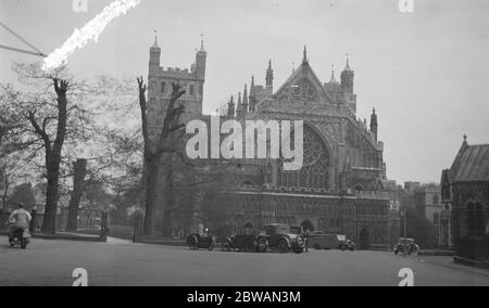 Exeter Cathedral, the Cathedral Church of Saint Peter at Exeter, is an Anglican cathedral, and the seat of the Bishop of Exeter, in the city of Exeter, Devon Stock Photo