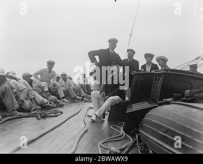 The King in Yacht Race at Cowes , Isle of Wight , South Coast of Great Britain The King , Princess Mary , the Marquis d ' Hautpoul and the Marquis de Soveral on board the Royal Yacht Britannia 2 August 1921 Stock Photo