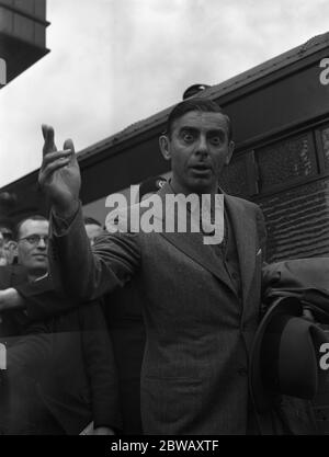 Mr Eddie Cantor , the American entertainer , on his arrival at Waterloo Station , London 11 July 1938 Stock Photo