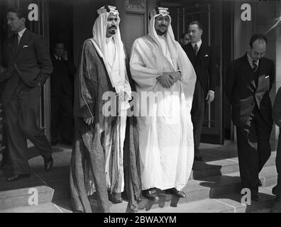 At the Dorchester Hotel , London , the Saudi Princes , Amir Mohammed ( left ) and Crown Prince Amir Saud , sons of Ibn Saud . 17 August 1938 Stock Photo