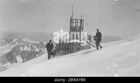 Mont Blanc from Chamonix , . The Janssen observatory on the summit November 1920 Stock Photo