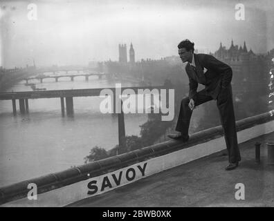 Nils Asther , the Swedish film star , photographed on the roof of the Savoy Hotel , London . 27 March 1935 Stock Photo