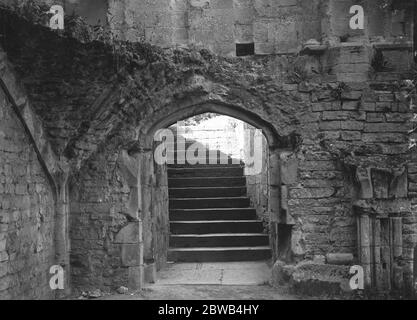 Steps leading to a ruined chapel near the old Abbey at Glastonbury. 1920 's Stock Photo