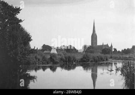 A view of Salisbury Cathedral from across the river . Stock Photo