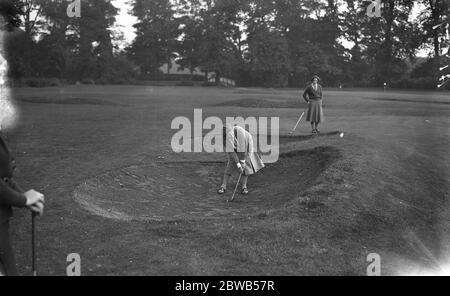 Ladies Autumn Foursome golf at Ranelagh - Mrs Royston Mills in a bunker . 4 October 1932 Stock Photo