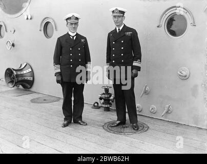 Admiral Doveton Sturdee with rear Admiral Sir Roger Keyes , posed on HMS  Hercules  , first and second in command of the 4th Battle Squadron . 1917 Stock Photo