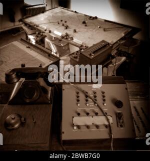 A reconstruction  of a 1940s Operations Room used during the Battle of Britain, part of the  Imperial War Museum at Duxford Airfield, Cambridgeshire, England. Stock Photo