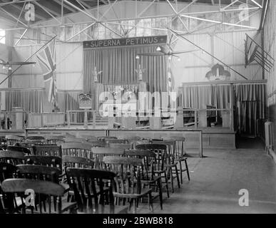 The interior of the church at RAF Cranwell training centre , showing how the electric lights are supported on four bladed propellors . 17 December 1923 Stock Photo