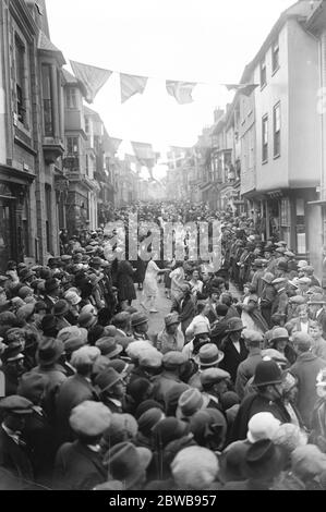 Cornish folk dance at Helston northern end of the Lizard Peninsula approximately 9 May 1925 Stock Photo