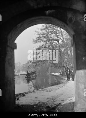 A typical horse drawn barge . Classic bridge Hertfordshire November 1935 Stock Photo