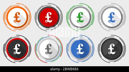 Pound vector icon set, modern design flat graphic in 8 options for web design and mobile applications Stock Vector