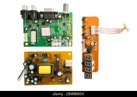 The Electronic circuit and component board on white background, PCBA Stock Photo