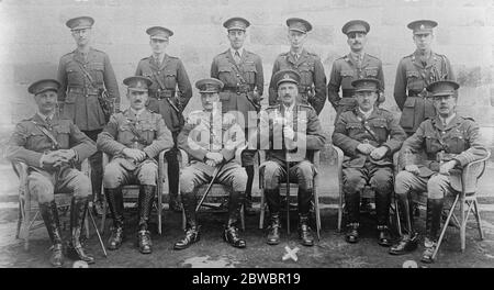Retirement of Sir John Foweer as British Commander in Chief in China . Maj Gen Sir John Fowler ( marked with cross ) with his staff officers at Hong Kong . 19 March 1925 Stock Photo