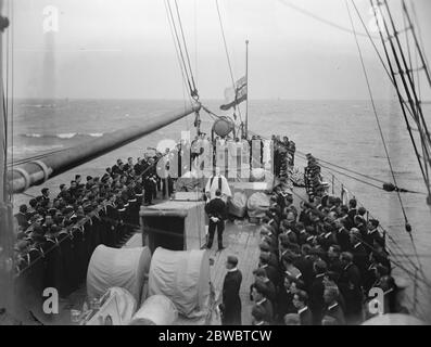 Memorial service off Start Point for HMS M1 General view of the ceremony on board HMS Maidstone . 19 November 1925 Stock Photo