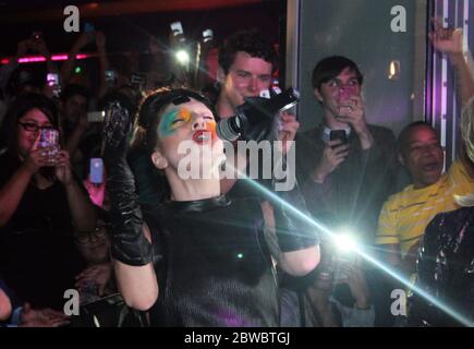 Lady Gaga films her latest video in Micky's Bar, West Hollywood, CA 15 August 2013 Stock Photo