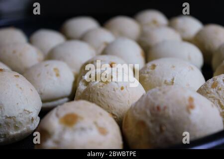 A close up of round cheese bread rolls know as chipa in Argentina and Paraguay. Stock Photo
