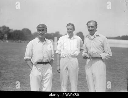 Great jubilation over Surrey ' s victory over Kent at Blackheath Fender ' s victory smile after the match . On the left is seen Jack Hobbs and in centre Jeacocke 24 July 1923 Stock Photo