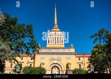 The Admiralty building is the former headquarters of the Admiralty Board and the Imperial Russian Navy in St. Petersburg, Russia Stock Photo