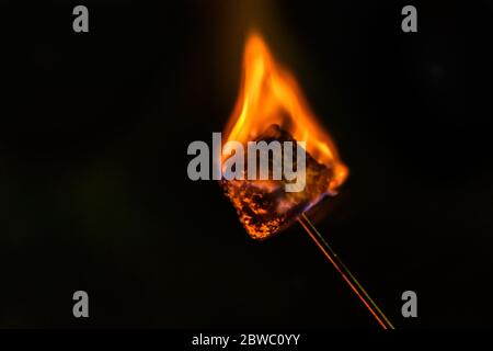 Marshmallows cooking on an open fire Stock Photo