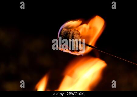 Marshmallows cooking on an open fire Stock Photo
