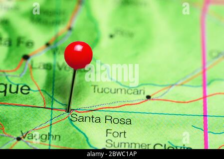 Santa Rosa pinned on a map of New Mexico, USA Stock Photo