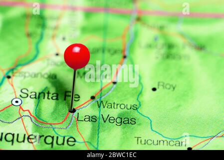 Las Vegas pinned on a map of New Mexico, USA Stock Photo