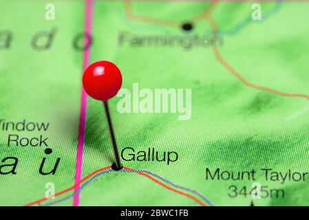 Gallup pinned on a map of New Mexico, USA Stock Photo