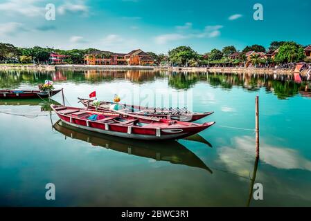 Boat standing in the river in Hoi an Stock Photo