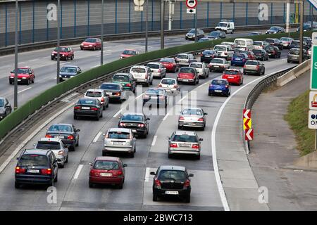 Stau auf der Autobahn in Oesterreich Stock Photo