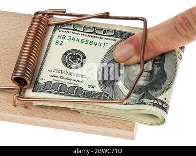 Mausefalle mit >US-Dollars, Symbol für Schuldenfalle, Waehrungsrisiko, Stock Photo