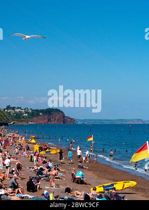 A Summer day on Teignmouth beach,Devon, Southwest England before Covid 19 Stock Photo