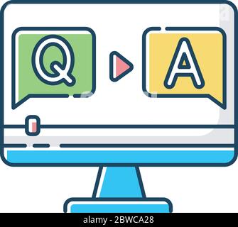 Question and answer video RGB color icon Stock Vector