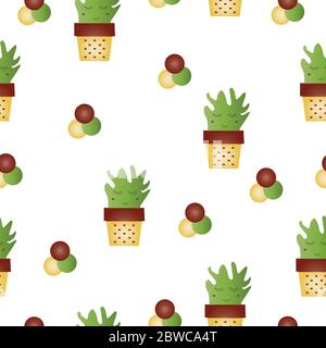 seamless pattern with cactus flowers - brown colors Stock Vector