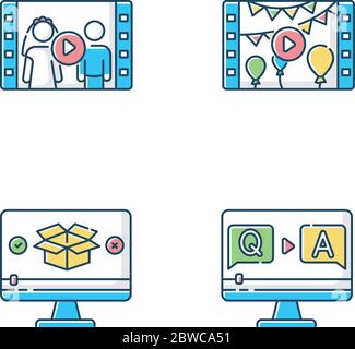 Video content RGB color icons set Stock Vector