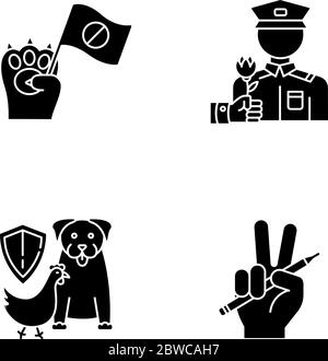 Social activism black glyph icons set on white space Stock Vector